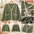 เสื้อคาร์ดิแกนแต่งขอบหยัก - สีเขียว