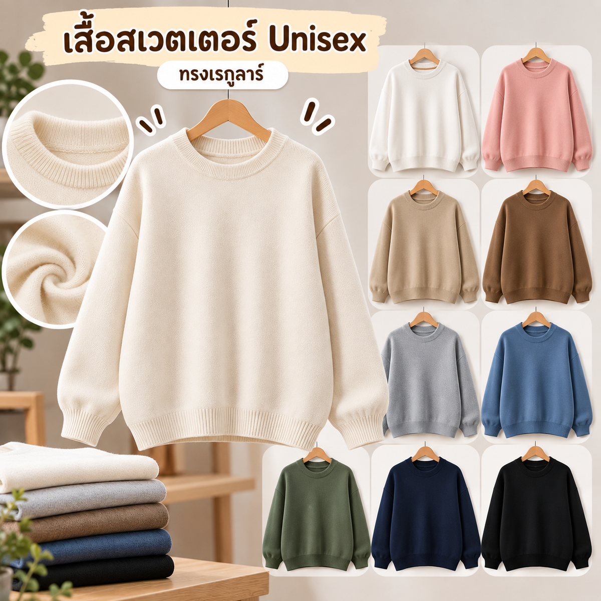 เสื้อสเวตเตอร์ Unisex ทรงเรกูลาร์
